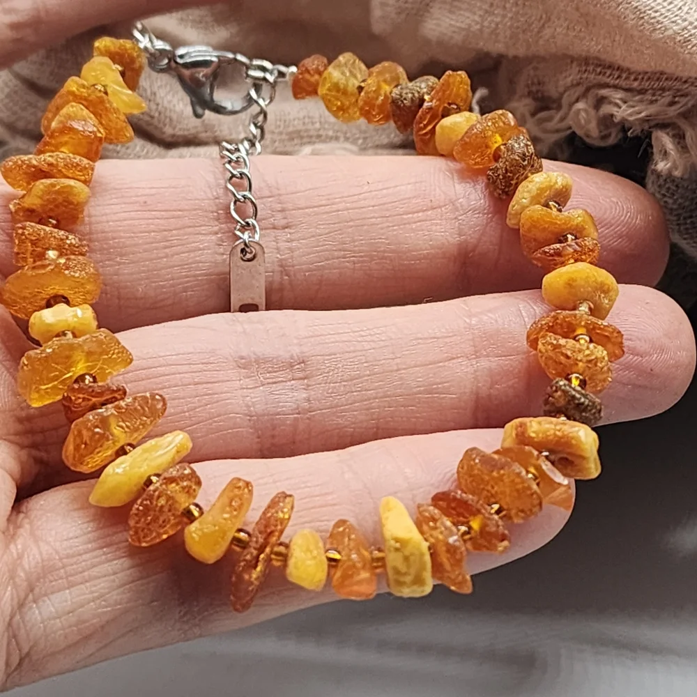 Minimalist Hypoallergenic Bracelet Amber Jewelry Stone Genuine Honey Raw Nugget